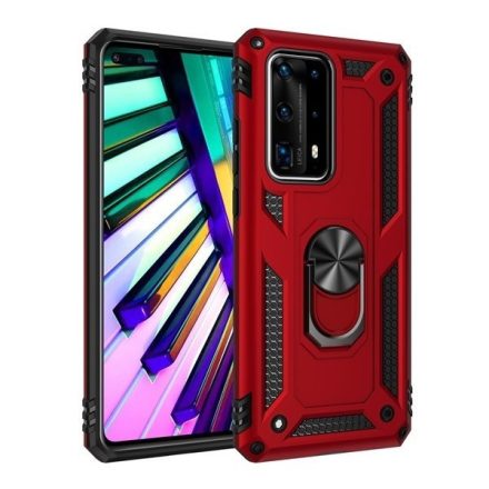 LG K30 (2019), Műanyag hátlap védőtok, közepesen ütésálló, szilikon belső, telefontartó gyűrű, Defender, piros