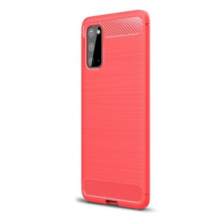 Samsung Galaxy M21 SM-M215F, Szilikon tok, közepesen ütésálló, szálcsiszolt, karbon minta, piros