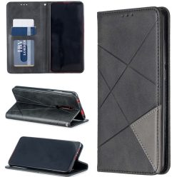   Huawei Mate 30 Lite, Oldalra nyíló tok, stand, geometria minta, Wooze DesignBook, fekete