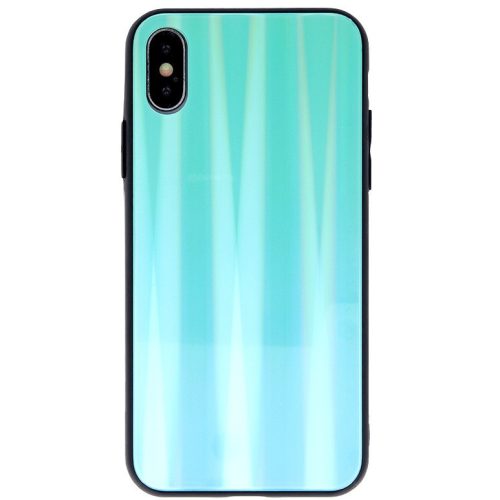 Huawei P40 Lite E, Szilikon védőkeret, edzett üveg hátlap, Aurora Glass, menta