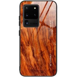   Apple iPhone XS Max, Szilikon védőkeret, edzett üveg hátlap, fa minta, Wooze Wood, rozsdabarna