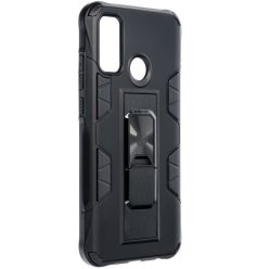   Huawei Y5p, Műanyag hátlap védőtok, közepesen ütésálló, kitámasztóval, beépített fémlemez, Forcell Defender, fekete