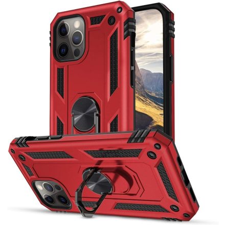 Huawei Y8p, Műanyag hátlap védőtok, közepesen ütésálló, szilikon belső, telefontartó gyűrű, Defender, piros
