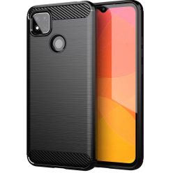   Huawei P40 Lite 5G, Szilikon tok, közepesen ütésálló, szálcsiszolt, karbon minta, fekete