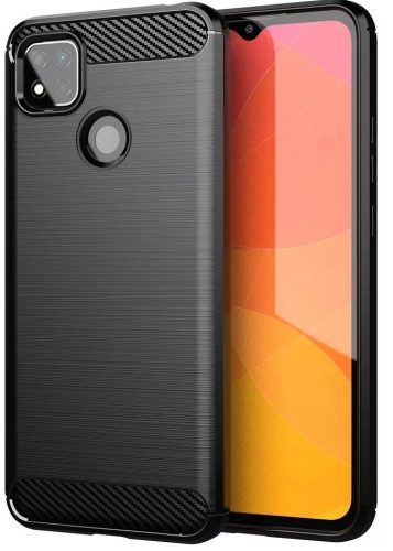 Huawei P40 Lite 5G, Szilikon tok, közepesen ütésálló, szálcsiszolt, karbon minta, fekete