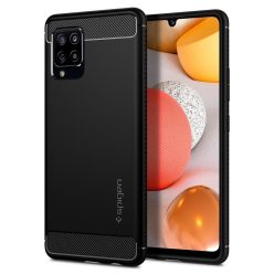   Samsung Galaxy A42 5G SM-A426B, Szilikon tok, Spigen Rugged Armor, karbon minta, fekete