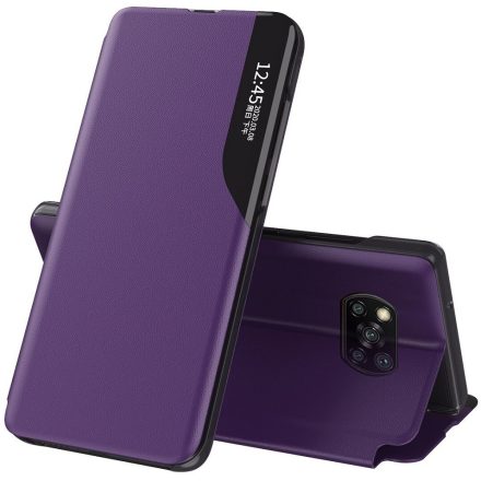 Huawei P30 Lite, Oldalra nyíló tok, stand, hívás mutatóval, Wooze FashionBook, lila