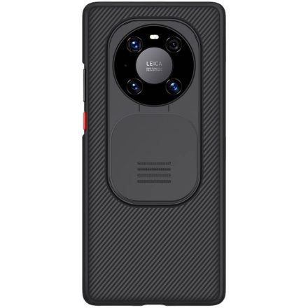 Huawei Mate 40 Pro, Műanyag hátlap védőtok, közepesen ütésálló, kameravédelem, csíkos minta, Nillkin CamShield, fekete