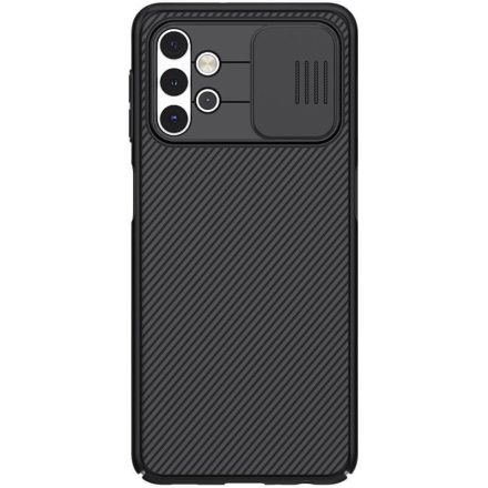 Samsung Galaxy A32 5G SM-A326B, Műanyag hátlap védőtok, közepesen ütésálló, kameravédelem, csíkos minta, Nillkin CamShield, fekete