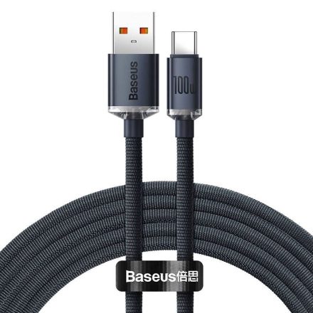 USB töltő- és adatkábel, USB Type-C, 120 cm, 5000 mA, 100W, gyorstöltés, PD, cipőfűző minta, Baseus Crystal Shine, CAJY000401, fekete