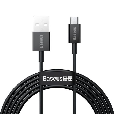 USB töltő- és adatkábel, microUSB, 200 cm, 2000 mA, törésgátlóval, gyorstöltés, Baseus Superior, CAMYS-A01, fekete