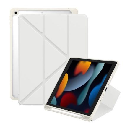 Apple iPad 10.2 (2019 / 2020 / 2021), mappa tok, Apple Pencil tartóval, Origami Smart Case, Baseus Minimalist, fehér