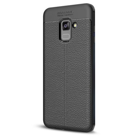 Samsung Galaxy A8 Plus (2018) SM-A730F, TPU szilikon tok, bőrhatású, varrásminta, fekete
