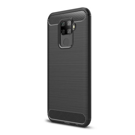 Huawei Mate 30 Lite, Szilikon tok, közepesen ütésálló, szálcsiszolt, karbon minta, fekete
