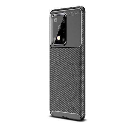 Samsung Galaxy S20 Ultra 5G SM-G988, Szilikon tok, közepesen ütésálló, légpárnás sarok, karbon minta, fekete