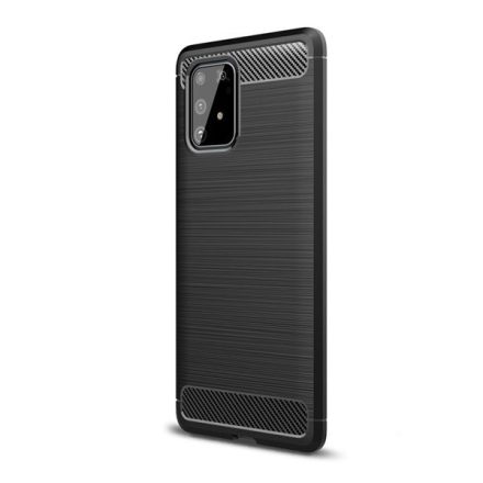 Samsung Galaxy S10 Lite SM-G770, Szilikon tok, közepesen ütésálló, szálcsiszolt, karbon minta, fekete