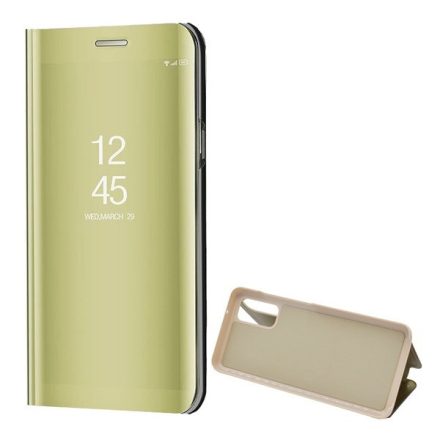 Samsung Galaxy S20 / S20 5G SM-G980 / G981, Oldalra nyíló tok, hívás mutatóval, Smart View Cover, arany (utángyártott)