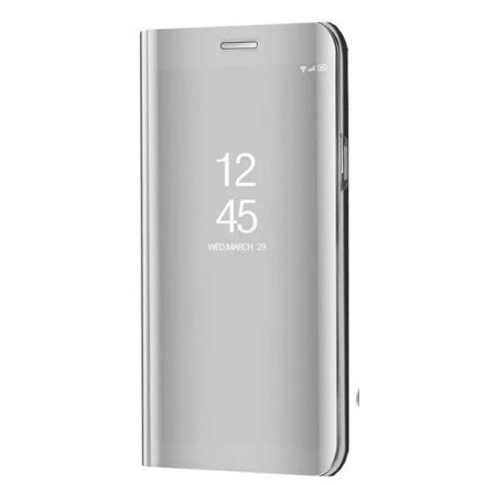 Samsung Galaxy S20 Ultra 5G SM-G988, Oldalra nyíló tok, hívás mutatóval, Smart View Cover, ezüst (utángyártott)