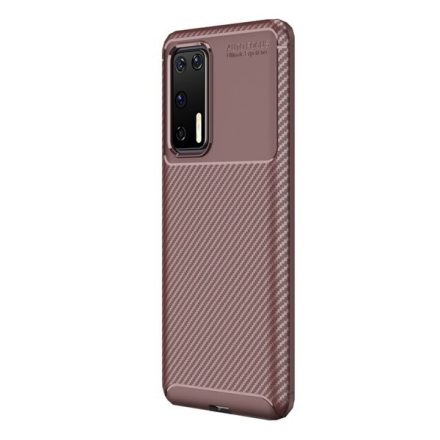 Huawei P40, Szilikon tok, közepesen ütésálló, légpárnás sarok, karbon minta, barna