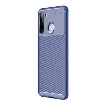 Samsung Galaxy A21 SM-A210F, Szilikon tok, közepesen ütésálló, légpárnás sarok, karbon minta, kék