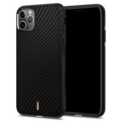   Apple iPhone 11 Pro, Szilikon tok, légpárnás sarok, hullám minta, Spigen Ciel Cyril Wave Shell, fekete