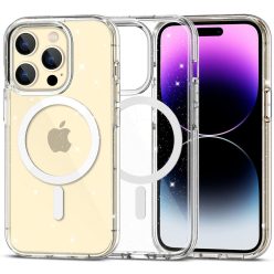   Apple iPhone 15 Pro, Műanyag hátlap védőtok + szilikon keret, Magsafe töltővel kompatibilis, csillogó hátlap, FlexAir Hybrid Magsafe Glitter, átlátszó