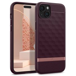   Apple iPhone 15, Szilikon tok + műanyag keret, közepesen ütésálló, Magsafe töltővel kompatibilis, 3D hatszög minta, Spigen Caseology Parallax Mag, bordó
