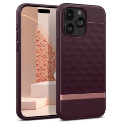   Apple iPhone 15 Pro Max, Szilikon tok + műanyag keret, közepesen ütésálló, Magsafe töltővel kompatibilis, 3D hatszög minta, Spigen Caseology Parallax Mag, bordó