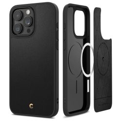   Apple iPhone 15 Pro, Szilikon védőkeret + műanyag hátlap, bőrrel bevont hátlap, Magsafe töltővel kompatibilis, Spigen Ciel Cyrill Kajuk Mag, fekete