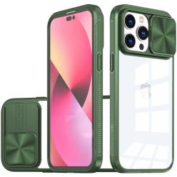   Apple iPhone 15 Pro, Műanyag hátlap + szilikon keret, átlátszó akril hátlap, kamera védelem, Wooze Trendy, zöld