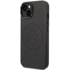  Apple iPhone 14 Plus, Műanyag hátlap védőtok + szilikon keret, bőrhatású hátlap, Karl Lagerfeld logo minta, Karl Lagerfeld Leather Perforated Logo, fekete