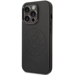   Apple iPhone 14 Pro, Műanyag hátlap védőtok + szilikon keret, bőrhatású hátlap, Karl Lagerfeld logo minta, Karl Lagerfeld Leather Perforated Logo, fekete