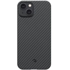   Apple iPhone 14, Műanyag hátlap védőtok, közepesen ütésálló, 1500D aramidszállal, Magsafe töltővel kompatibilis, karbon minta, Pitaka MagEz Case 3, fekete/szürke