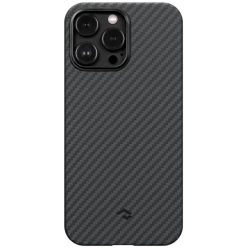   Apple iPhone 14 Pro, Műanyag hátlap védőtok, közepesen ütésálló, 1500D aramidszállal, Magsafe töltővel kompatibilis, karbon minta, Pitaka MagEz Case 3, fekete/szürke