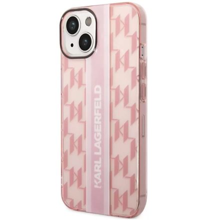 Apple iPhone 14 Plus, Műanyag hátlap védőtok, Monogram minta, Karl Lagerfeld Mono Vertical Stripe, rózsaszín