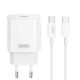 XO CE25 Fehér Hálózati Töltő szett PD25W 1*USB-C  + USB-C/USB-C kábellel